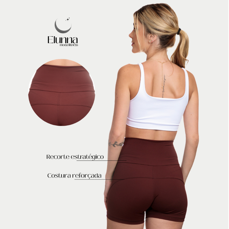 kit 2 Shorts Fitness Feminino Poliamida Cintura Alta Zero Transparência Recorte Modelador Elunna