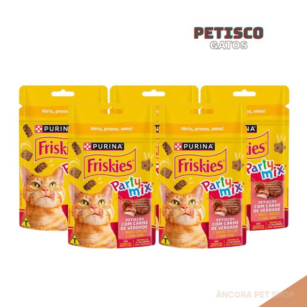 Kit 5 Petisco Party Mix Friskies Para Gatos - Carne 40g Cada