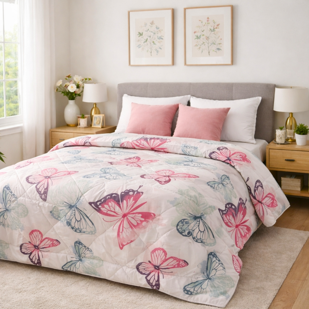 Edredom Solteiro Casal Queen Dupla Face Grosso Borboletas Percal 300 Fios Macio Dublin Inverno Leve em Oferta na Shopee