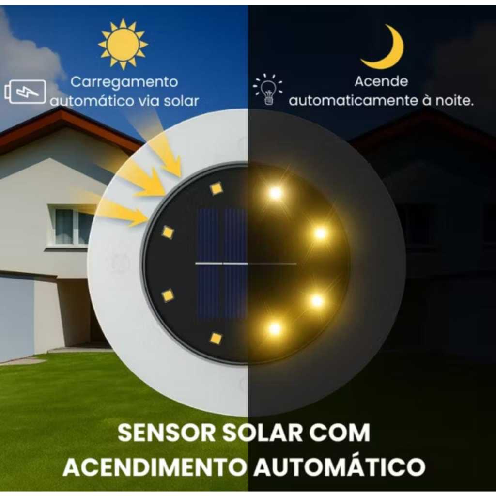 Kit 4 Luminária Solar 8 LEDs Com Sensor Para Jardim Externa Prova D'água Luz Led Solar Lâmpada Uso Externo/Caminho