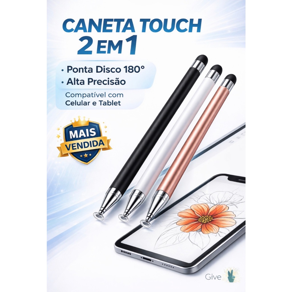 Caneta Stylus 2 em 1 Universal Celular E Tablet Ponta Borracha iPad iPhone Caneta Touch em Oferta na Shopee