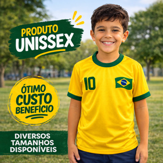 Blusa Brasil Seleção Infantil Camisa Torcedor Amarela Poliéster Unissex em Oferta na Shopee