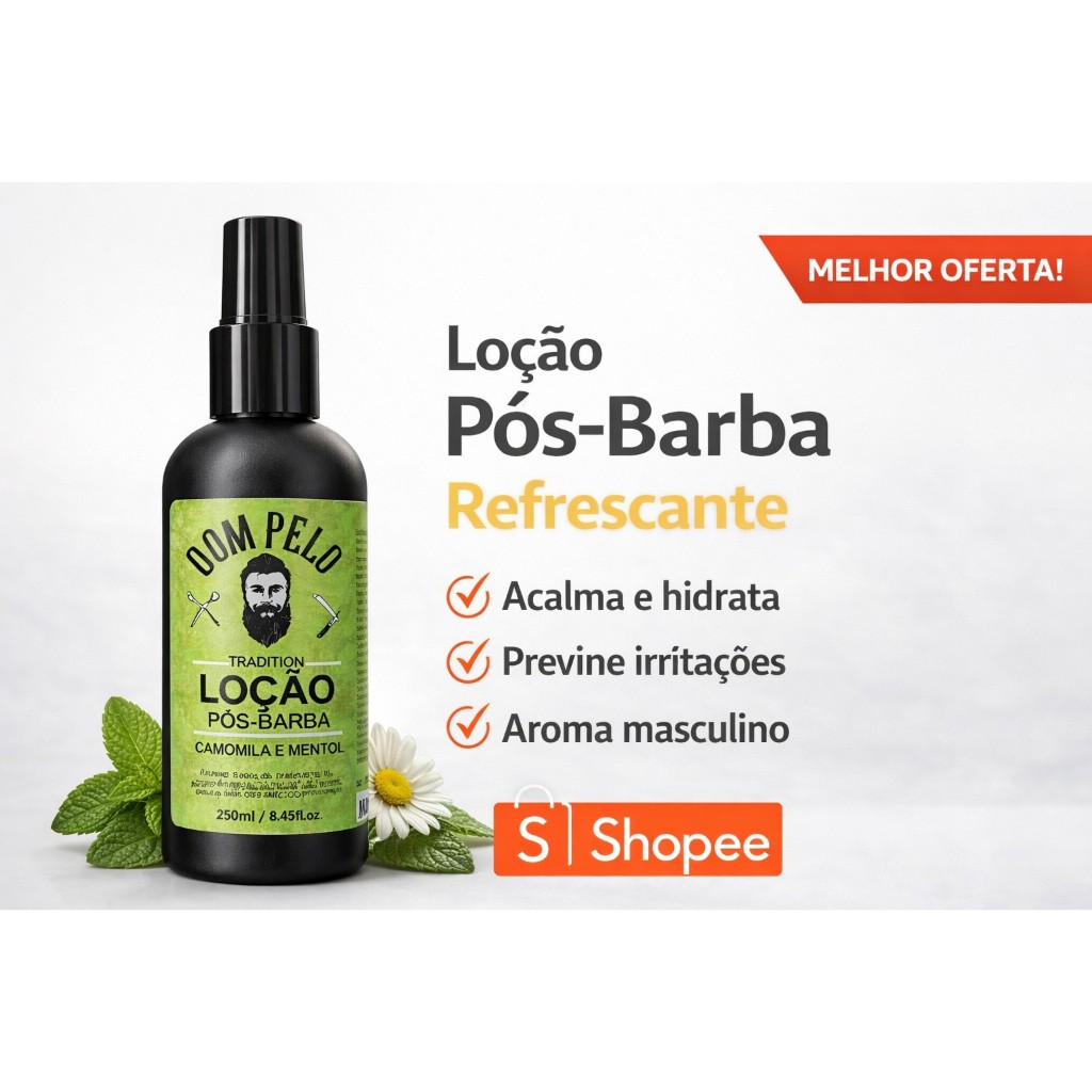 Loção Pós Barba Mentol 250ml Barbeiro Profissional | Refrescante Anti Irritação Barbearia Masculina