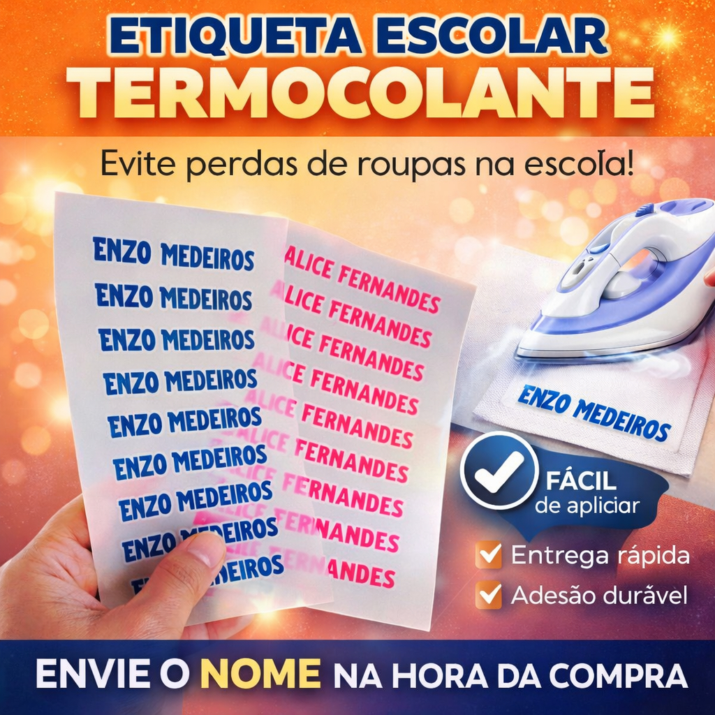 Etiqueta Termocolante DTF para Roupas de Creche e Escola Personalizada com Nome da Criança Fácil Aplicar
