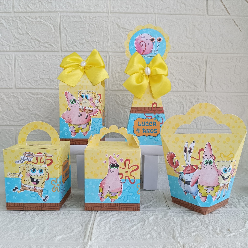 Kit Caixas Personalizadas Bob Esponja (SEMI-MONTADO) Tema Brasil infantil Aniversário Papelaria Lembrancinhas