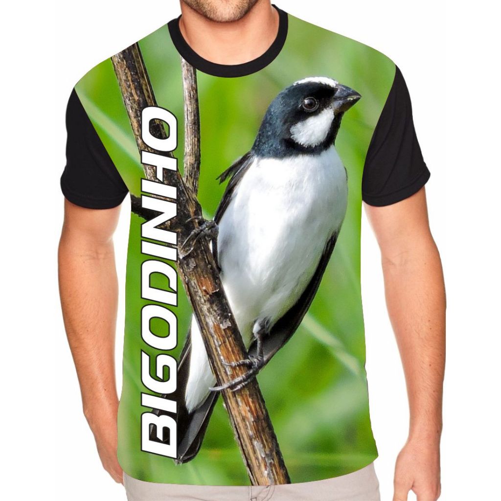 Camiseta bigodinho pássaro ave de canto apreciado ,estampada.