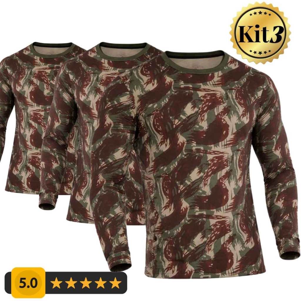 Kit 3 Camisa Térmica Masculina Camuflada UV 50+Proteção Solar Segunda Pele Manga Longa Esporte Outdoor Militar Pescaria.