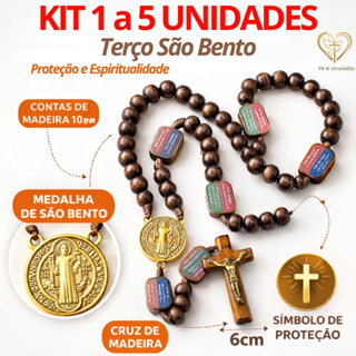 Kit 1a5 Terço Contemplação Mistérios São Bento Terço Nossa Senhora Aparecida Católico Proteção Fé em Oferta na Shopee
