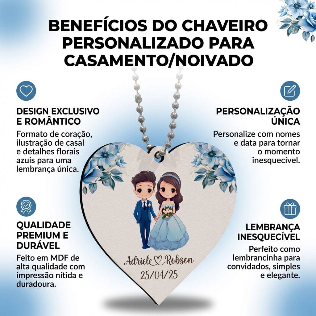 Chaveiro Personalizado Lembrancinha Casamento Noivado MDF Kit Com Nome — imagem 2 de 2
