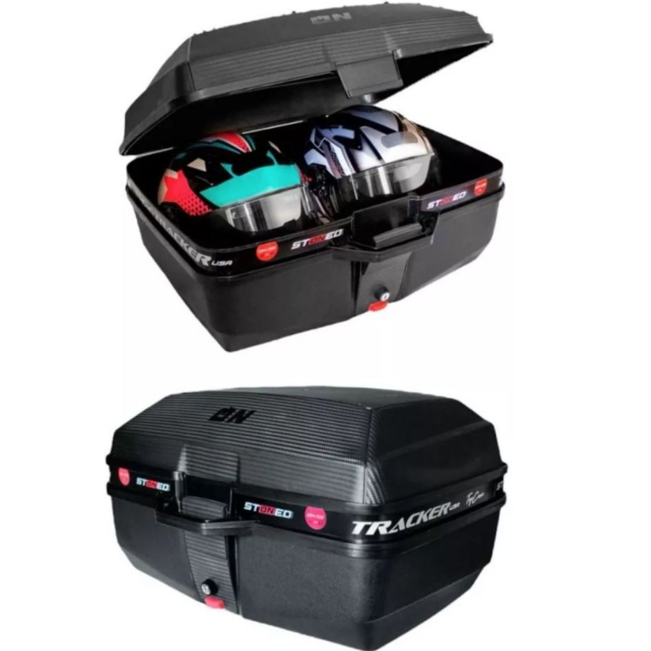 BAU BAULETO STONED 52 LITROS P/ 2 CAPACETES PROTORK NOVIDADE TRACKER C/ BASE UNIVERSAL MOTOBOY MOTOS