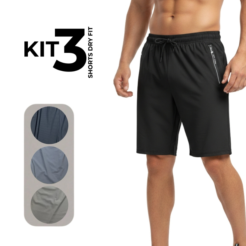 Kit 3 Short Plus Size Masculino Dy Fit Elastano Confortável Academia