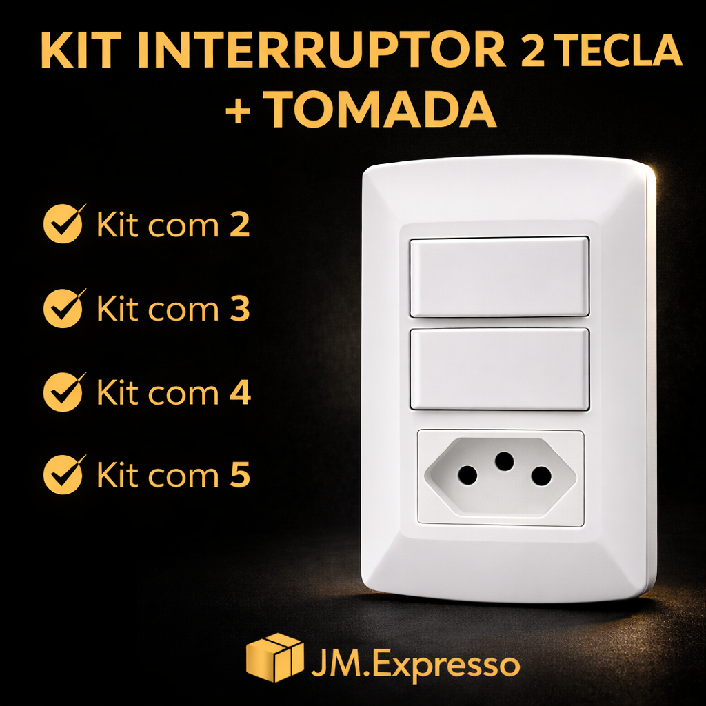 KIT INTERRUPTOR 2 TECLAS SIMPLES+TOMADA 2P+T 10A COM PLACA BRANCO TRAMONTINA em Oferta na Shopee
