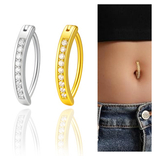 Piercing Umbigo Modelo Argola Titânio com Zircônia em Fileira Única Prata e Dourado Moderno em Oferta na Shopee