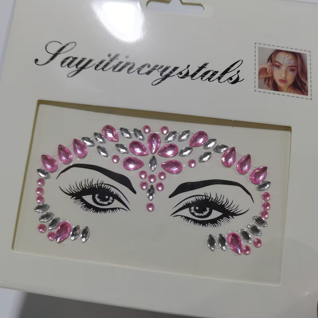 Adesivos de Rosto ROSA com Strass 3D - Adesivos de Sereia Brilhantes, Joias para Decoração de Olhos e Corpo