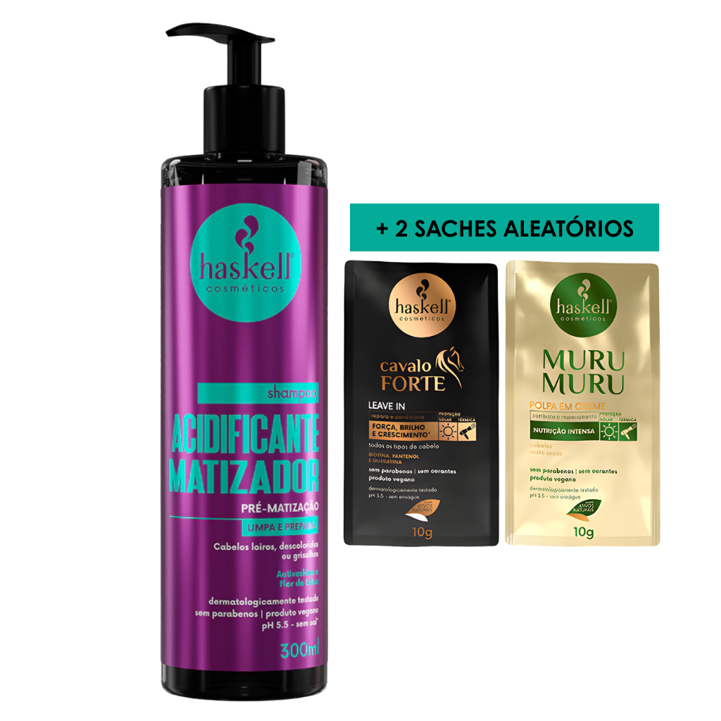 Haskell Shampoo Acidificante Matizador 300ml + 2 Sachês