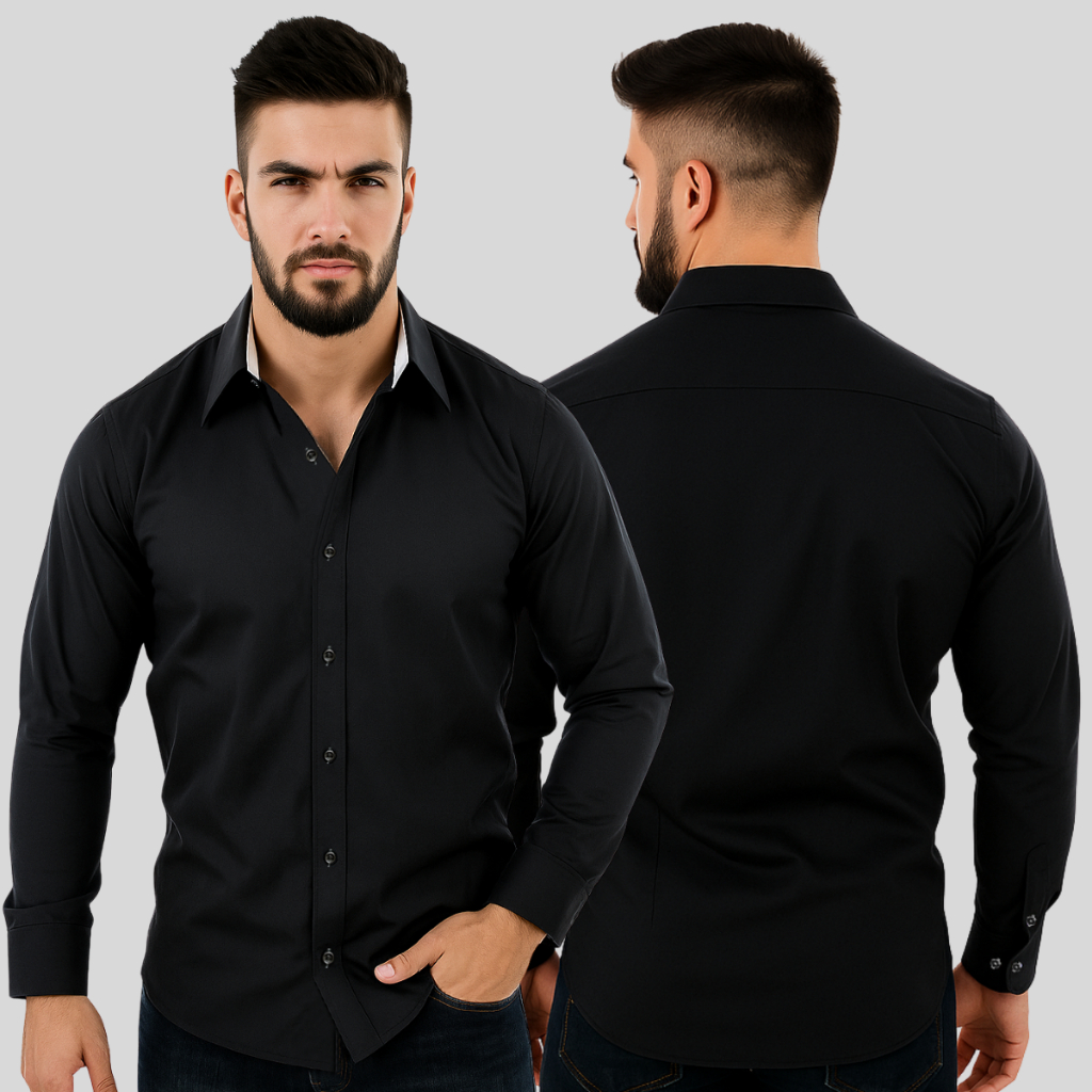 Camisa Social Masculina Slim Fit Manga Longa Tricoline Elegante em Oferta na Shopee