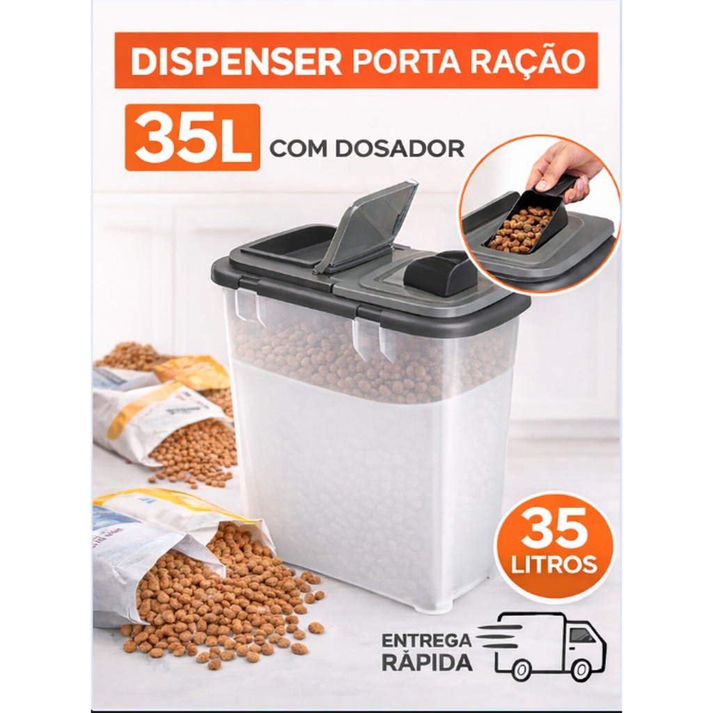 Porta Ração Grande 35 Litros Dispenser Mec Pet