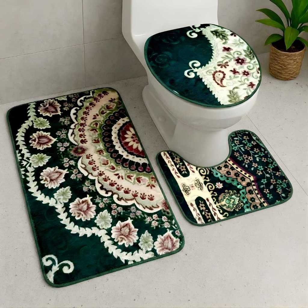 kit Tapete Antiderrapante Jogo Decoração Banheiro Estampa Floral Luxo Macio 3 Peças Grande em Oferta na Shopee