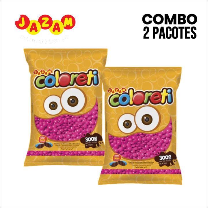 Kit 2x Coloreti Confeito de Chocolate Rosa Pacote 2x300g  - Jazam
