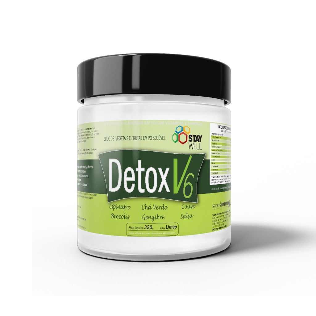 Detox V6 Espinafre, Couve, Chá Verde, Brócolis, Gengibre 320g Sabor Limão SPN Group