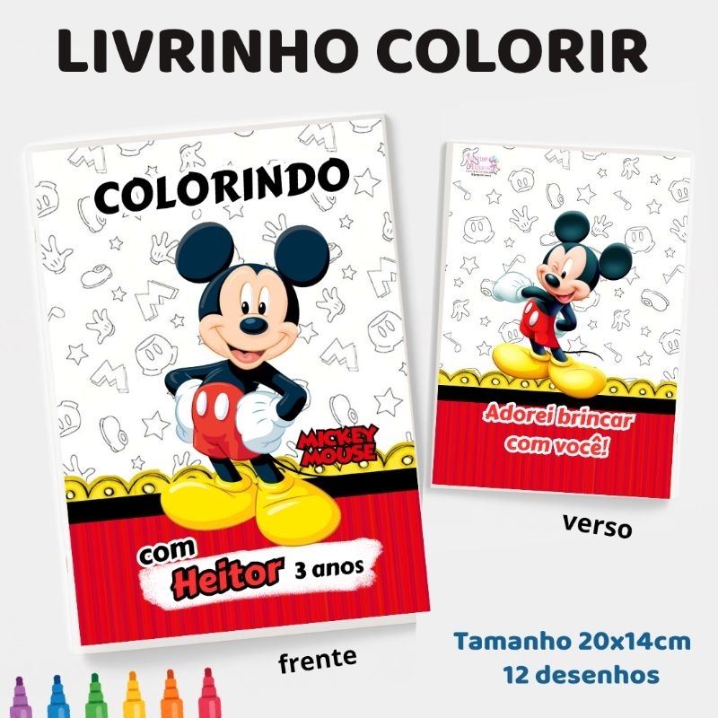 10 Livrinhos colorir MICKEY personalizados,  lembrancinhas festa aniversário Infantil, GRANDE 20X14