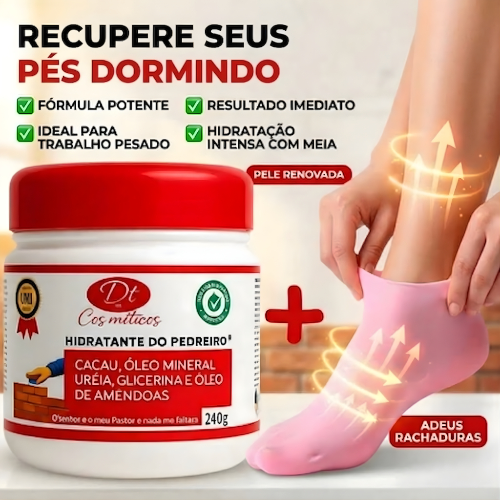 Kit Hidratante para Calcanhar Rachado + Meia de Silicone Gel Hidratação Profunda