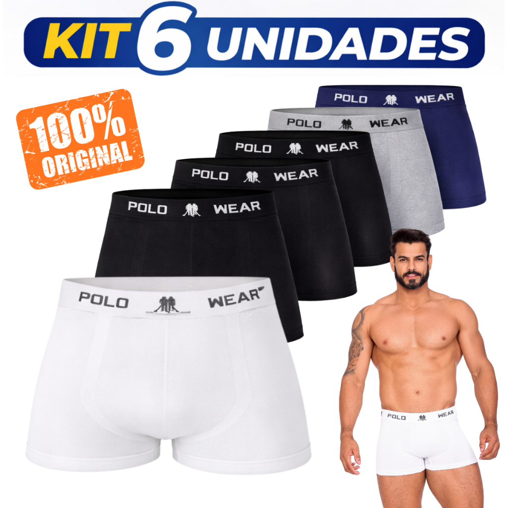 Kit 6 Cuecas Boxer Masculinas Polo Sem Costura Microfibra Premium Cós Elástico