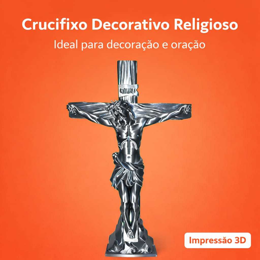 Crucifixo Decorativo Religioso Jesus Cristo 22cm Imagem Sacra Estátua Impressão 3 D