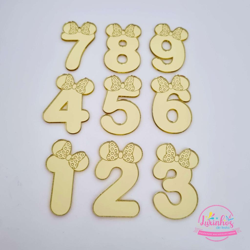 10/20/30 Apliques - Números da Minnie – Acrílico Espelhado