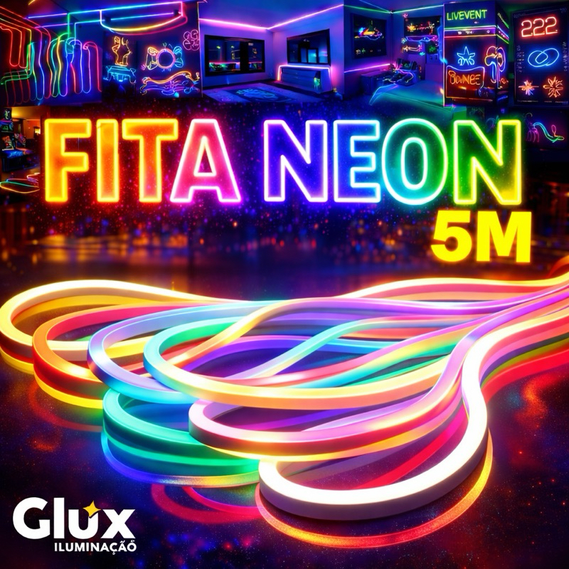 Fita Led Neon 5m Flexível Dobravel IP65 Mangueira Silicone Prova D’água Decoração Quarto Logo Casa Usada em área externa