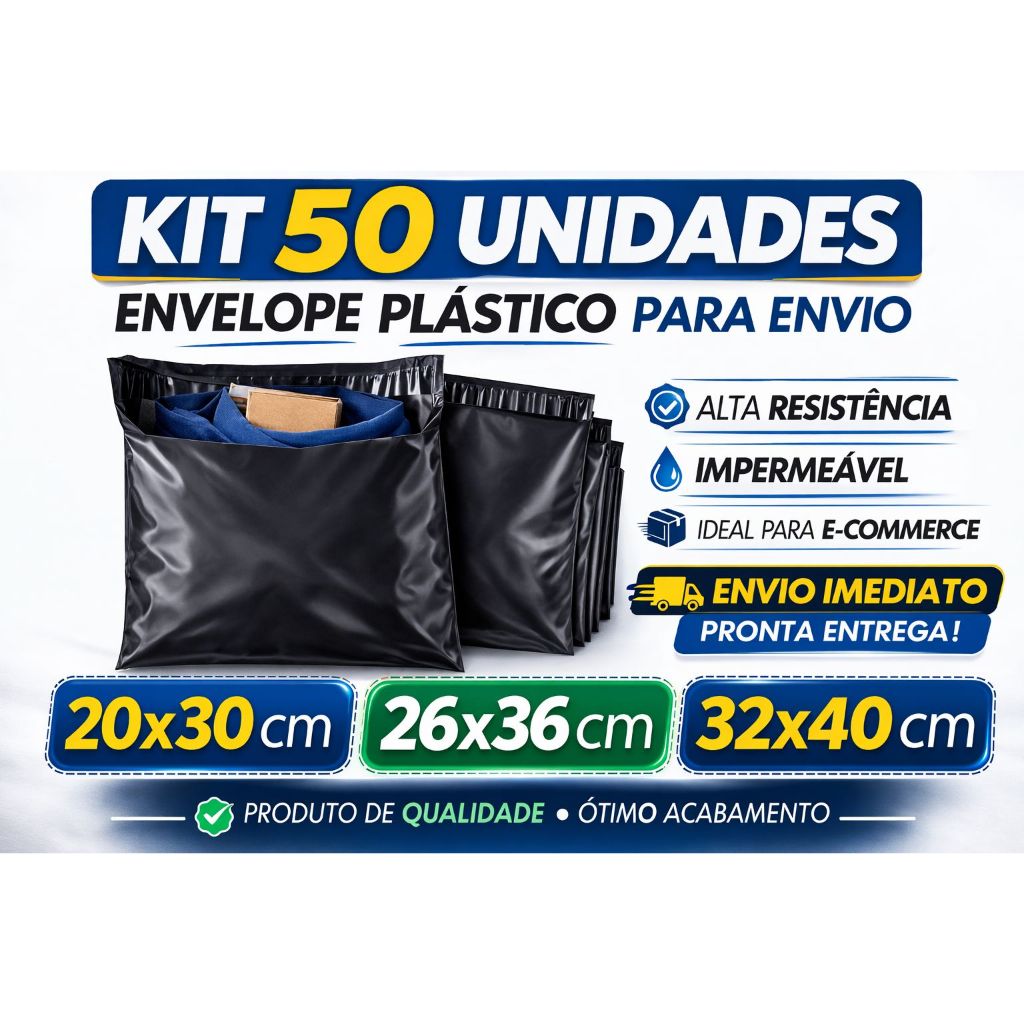 Kit 50 Envelope Plástico Para Envio 20x30 26x36 32x40 Embalagem E-commerce Alta Resistência em Oferta na Shopee