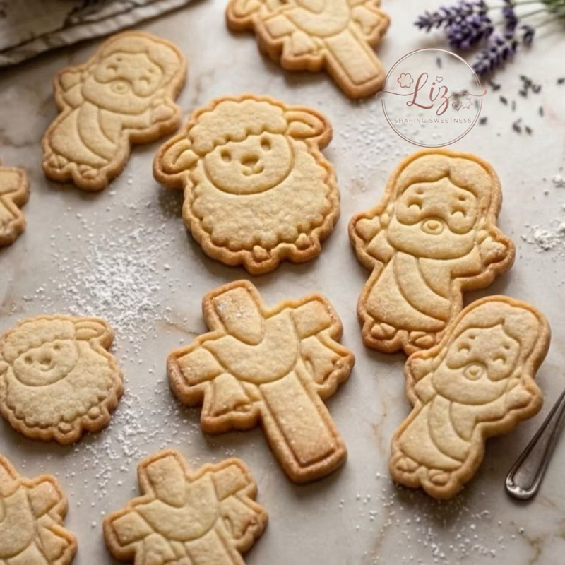 Kit com 3 Cortador Marcador - Com Puxador - Forma Biscoito Cookie - CRISTÃO - Cordeiro - Jesus - Ovelha 3 pçs