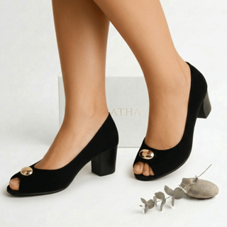 Sapato Feminina Salto Médio Peep Toe Agatha Confortável Dia a Dia em Oferta na Shopee