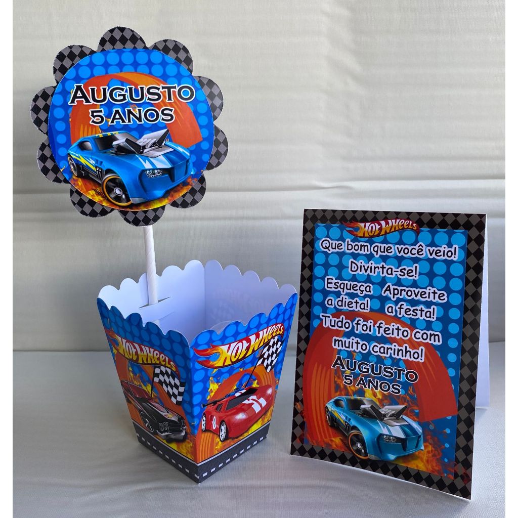Kit Centro de mesa HotWheels Personalizado com Nome | Cachepot Carrinhos Festa Infantil Carros |Chá Aniversário