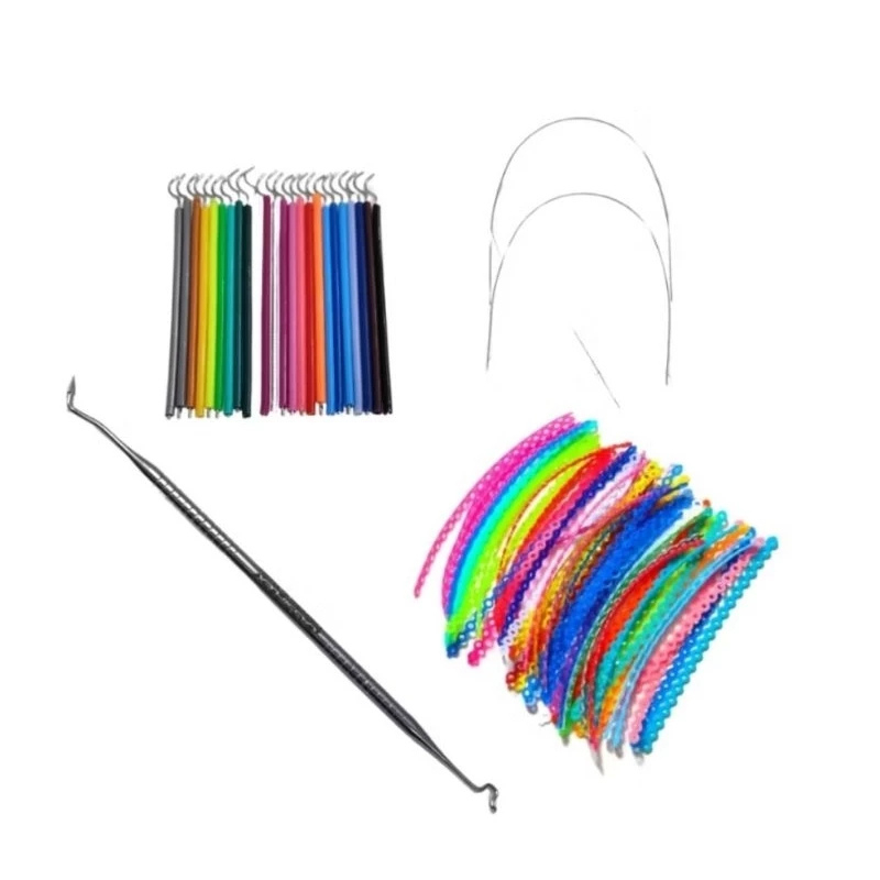 500 Elásticos Sortidos Para aparelho + Colocador + 2 Arcos + 10 trançados