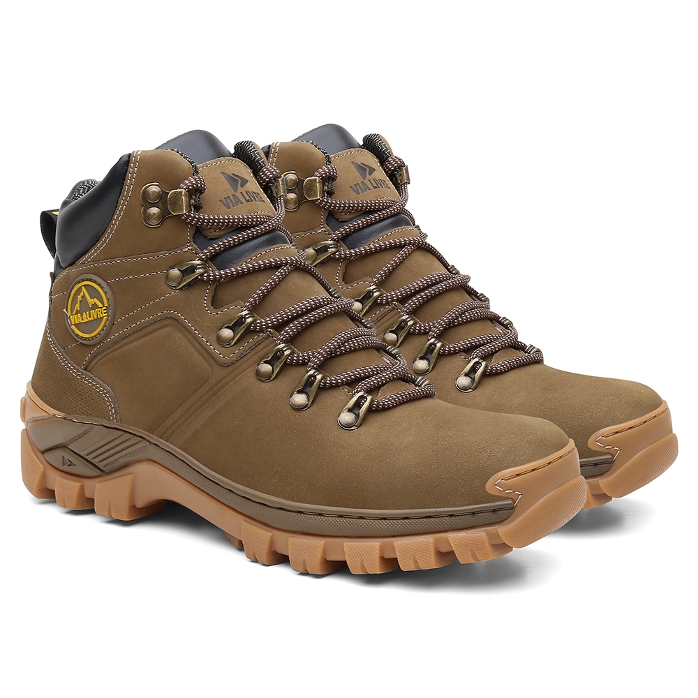 Coturno Masculino Tratorado Resistente Couro Reforcado Duravel Robusto Adventure Solado Anti Derrapante Confortavel Leve