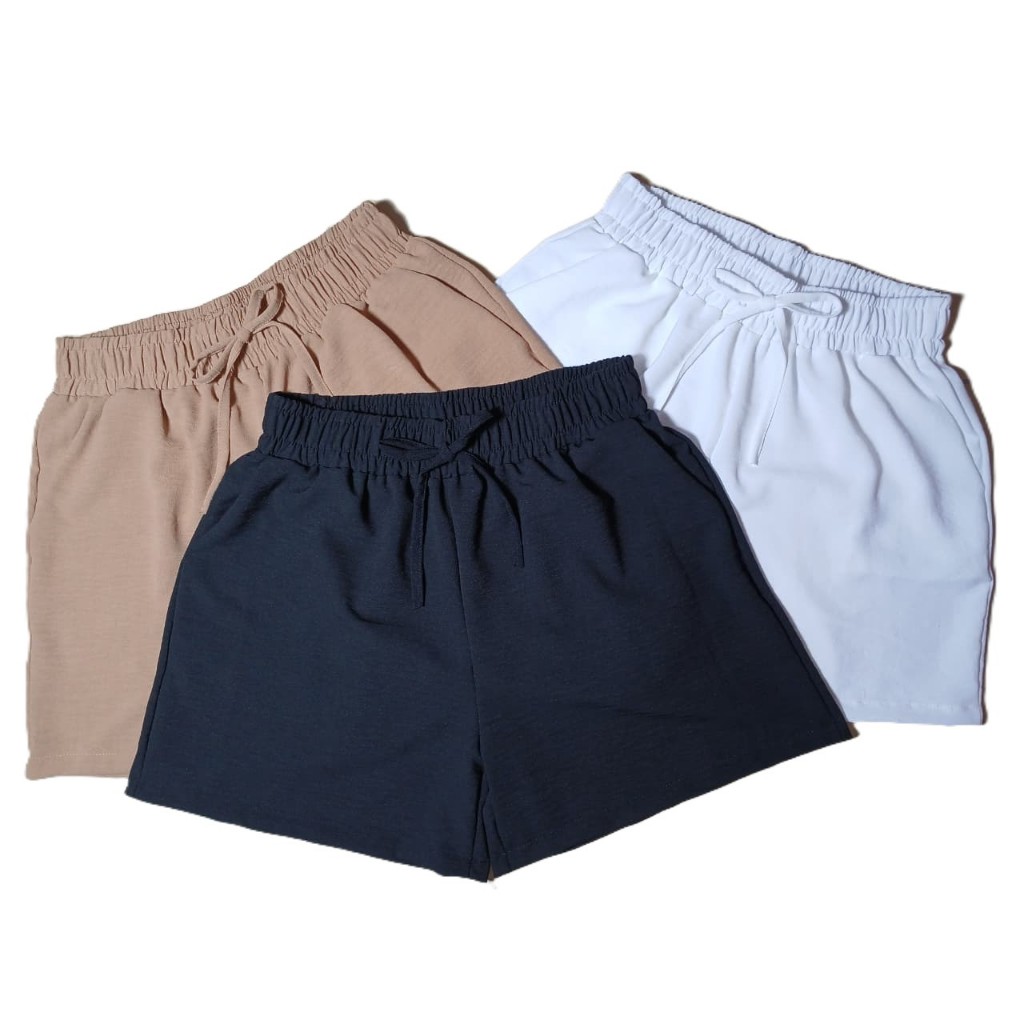 Kit 3 Shorts Feminino Duna Tecido Leve Saída Praia Bermuda Mulher Cintura Alta Grande em Oferta na Shopee