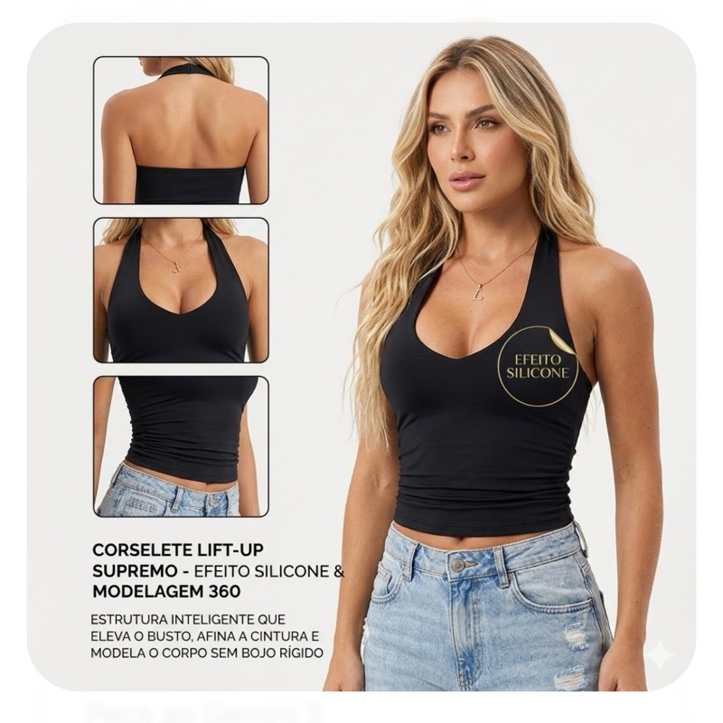 Regata Corselete Lyon - Efeito Silicone e Modelagem 360º Cintura Fina Blusa Body Sculpt Premium: Eleva o Busto