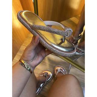 Sandalia feminina Birken Papete com brilho plataforma com glitter rasteirinha Strass