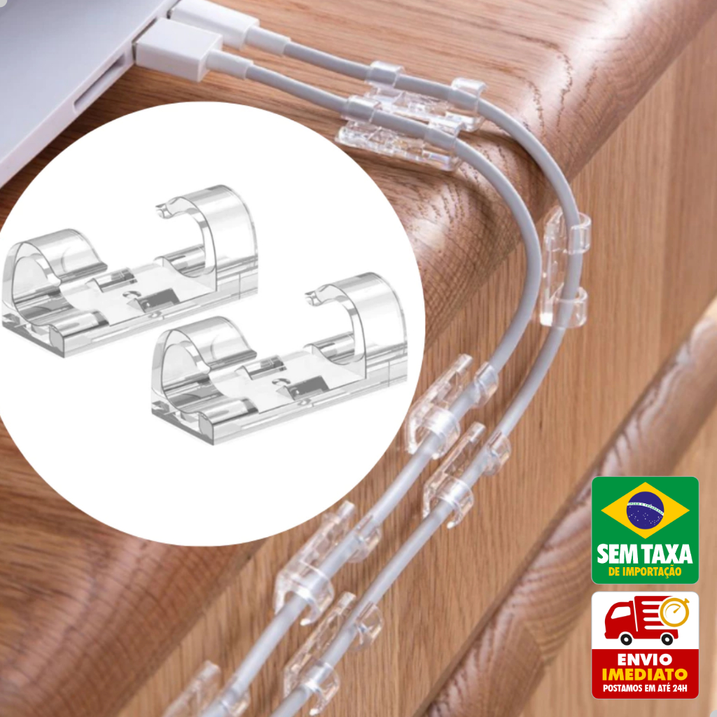 Kit Presilhas Organizadoras de Fios ABS Adesivas 20 60 100 Peças Cabos Mesa Escritório
