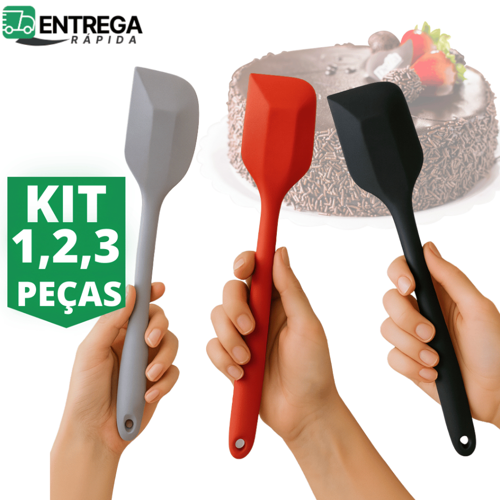 Kit 1, 2 ou 3 Espátulas de Silicone Pão Duro 27cm Utensílios para Cozinha e Confeitaria Escolha Cor