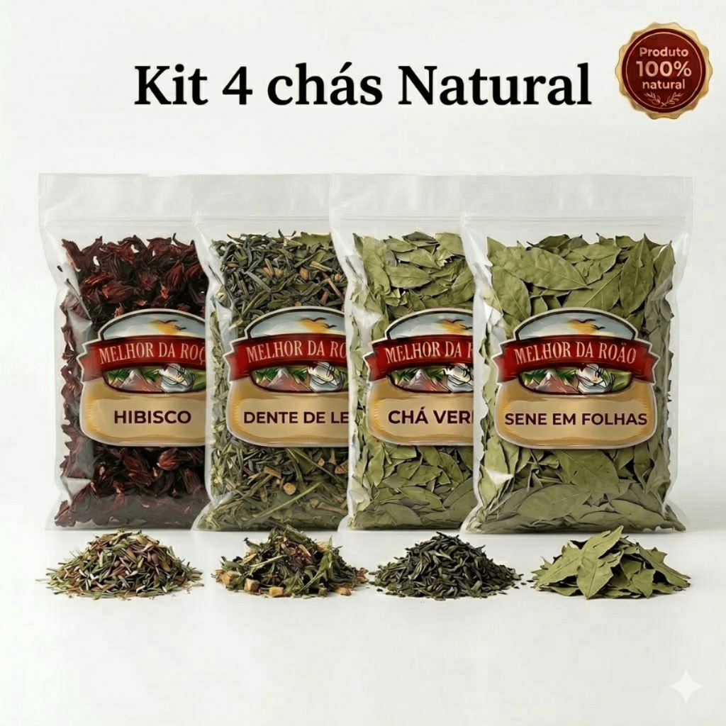 Kit chás Desinchá Hibisco Chá Verde Dente de leão e Sene em folhas 400g