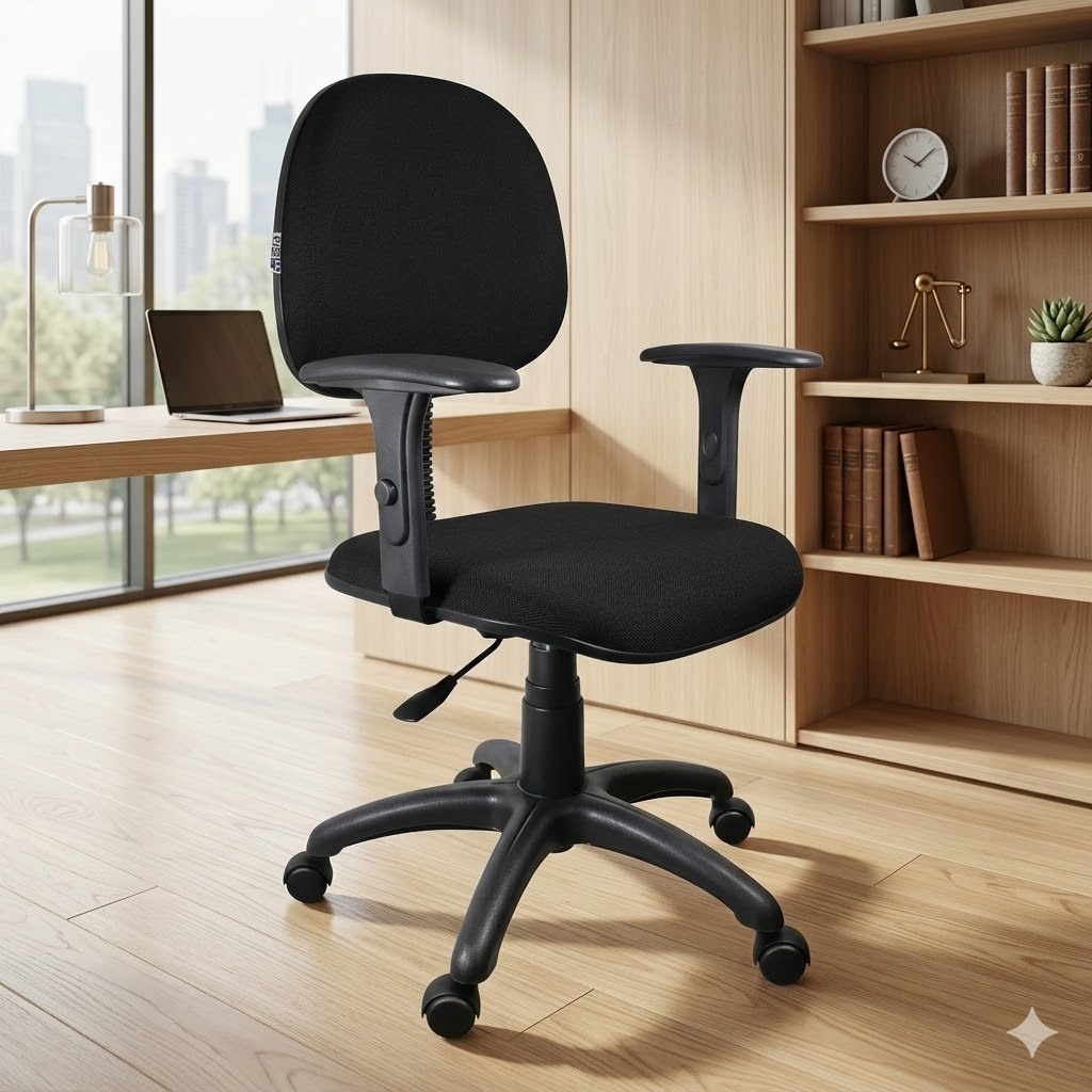 Cadeira de Escritório Executiva Giratória Pistão a Gás com Braço Regulável Tecido Chair Cadeiras