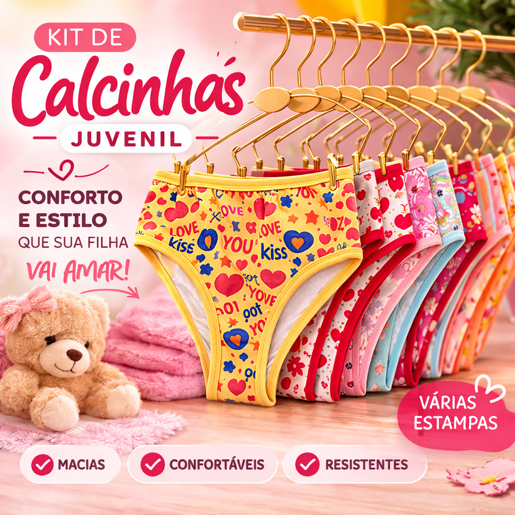 Kit Calcinha Juvenil Infantil Algodão Calcinhas para Meninas com Forro de 100% Algodão em Oferta na Shopee