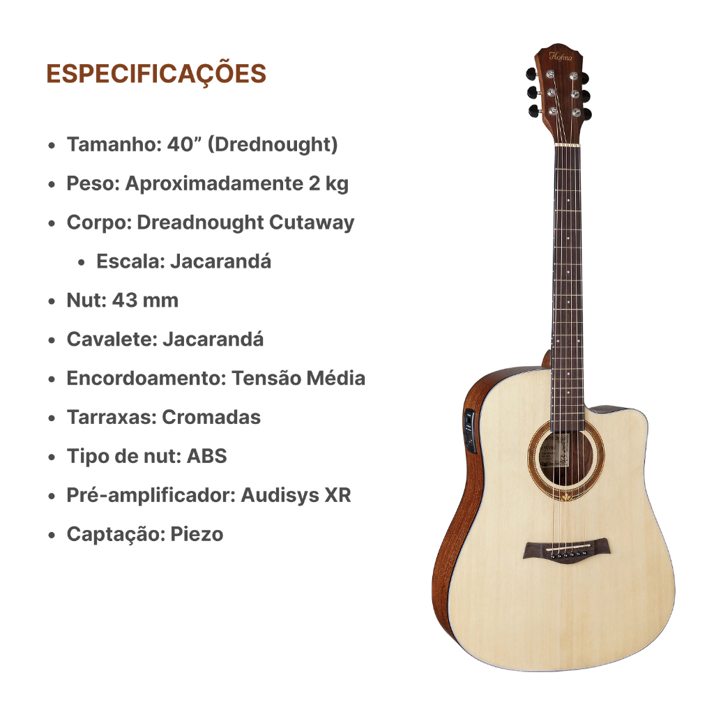 Violão Elétrico Folk Hofma Hmf290 + Capa Reforçada — imagem 2 de 2