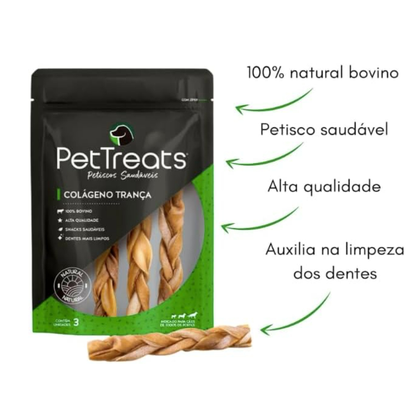 Petisco Natural p/ Caes PetTreats Colageno Trança