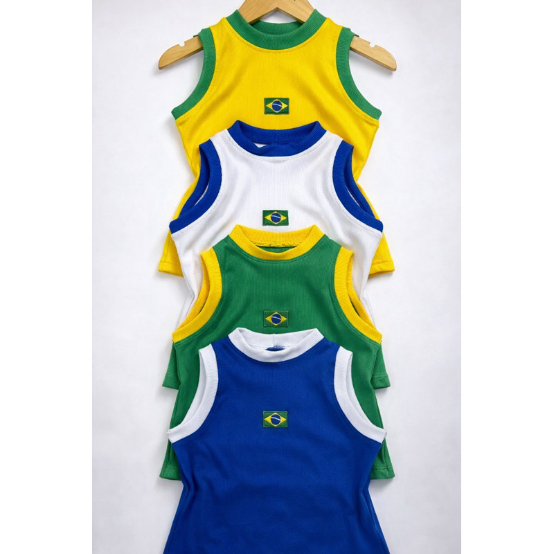 Blusa Regata Infantil Copa do Mundo com Bordado da Bandeira Menina Mini Diva Blogueirinha