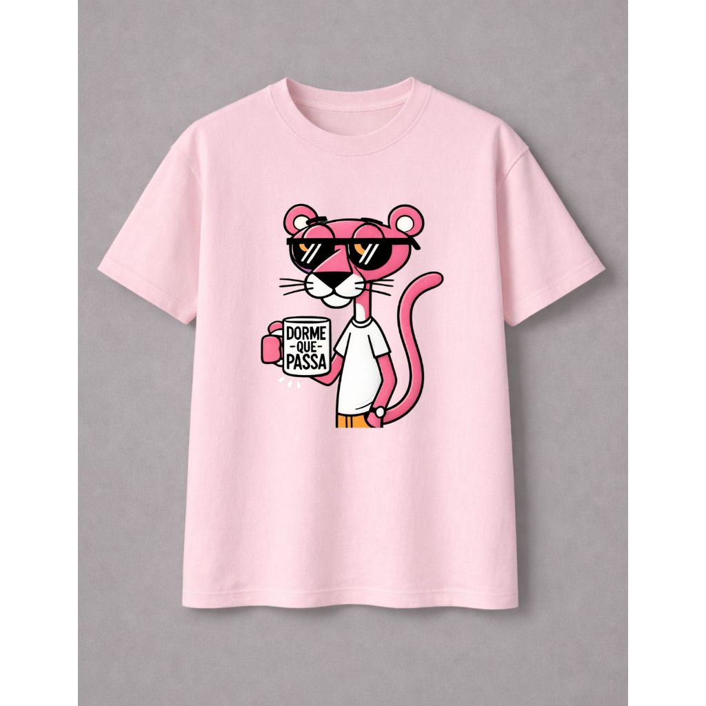 Camiseta Unissex Estampada Pantera Estilosa Com Frase Dorme Que Passa Blusa Divertida Moderna Moda Casual Criativo
