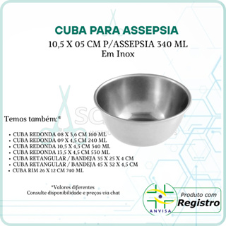 CUBA REDONDA 10,5 X 05 CM P/ASSEPSIA 340 ML em Oferta na Shopee