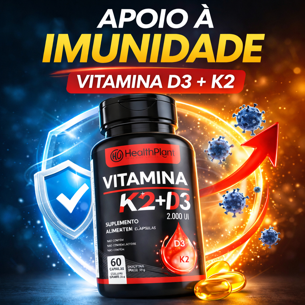 Vitamina D3 Com K2 Menaquinona 60 Caps Saúde Óssea e Absorção de Cálcio